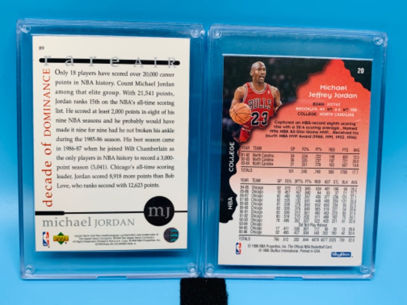 Photo 2 of 804144…  upper deck Michael Jordan decade of dominance card 89 and skybox card 20 in hard plastic cases