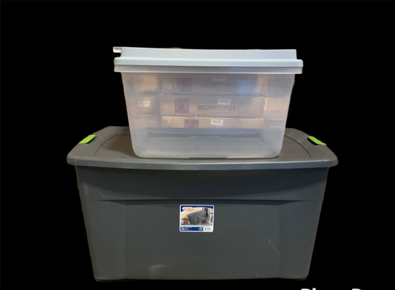 Photo 1 of 804177…used xxl 45 gallon and 72 qt storage totes with lids 