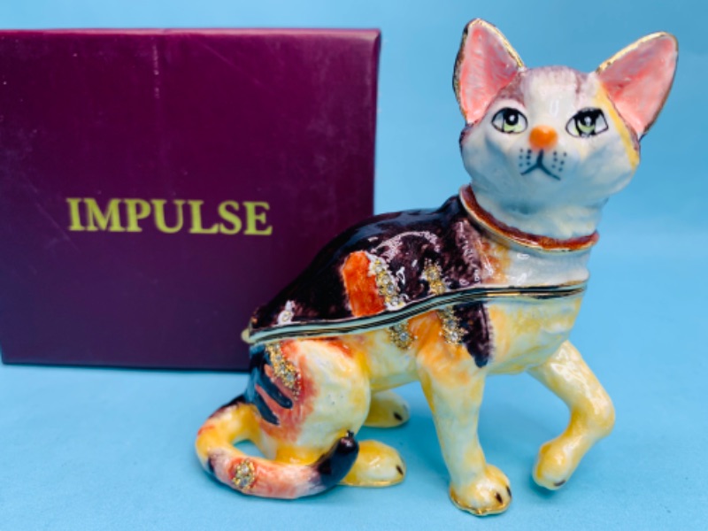 Photo 1 of 804179… 3”  impulse jeweled and crystal enamel hinged trinket box in satin lined box 