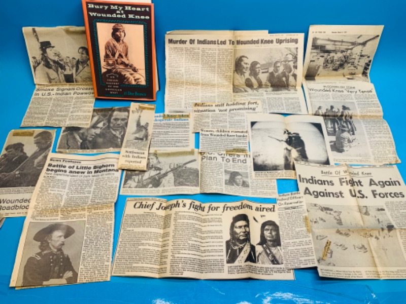 Photo 1 of 804228…vintage wounded knee newspaper clippings and book 