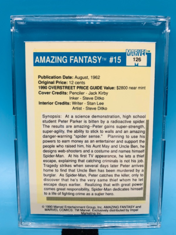 Photo 2 of 804294…vintage marvel most valuable comics amazing fantasy card 126 in hard plastic case 