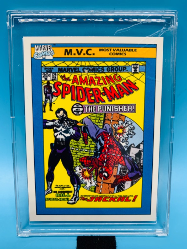 Photo 1 of 804295…vintage marvel most valuable comics Spider-Man card 129 in hard plastic case 