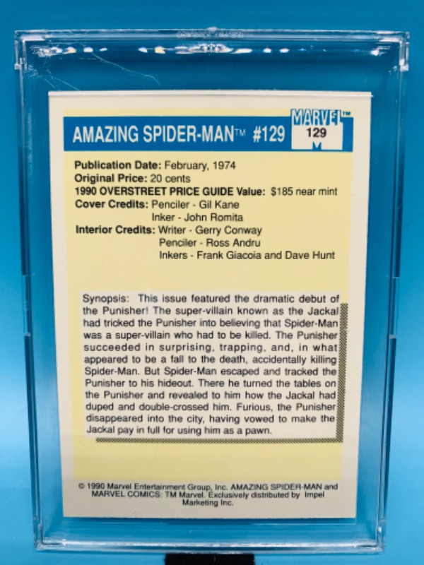 Photo 2 of 804295…vintage marvel most valuable comics Spider-Man card 129 in hard plastic case 