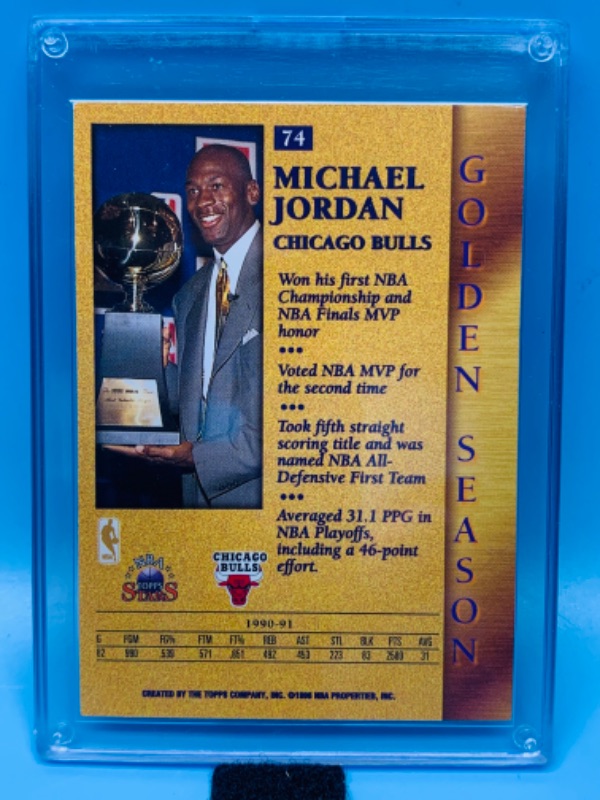 Photo 2 of 804297…topps golden season Michael Jordan card 74 in hard plastic case 