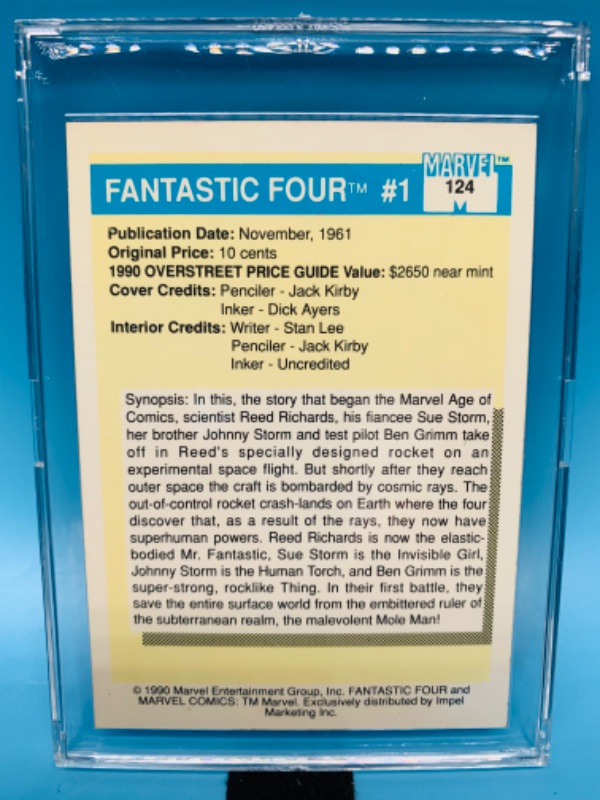 Photo 2 of 804300…vintage marvel most valuable comics fantastic four card 124 in hard plastic case 