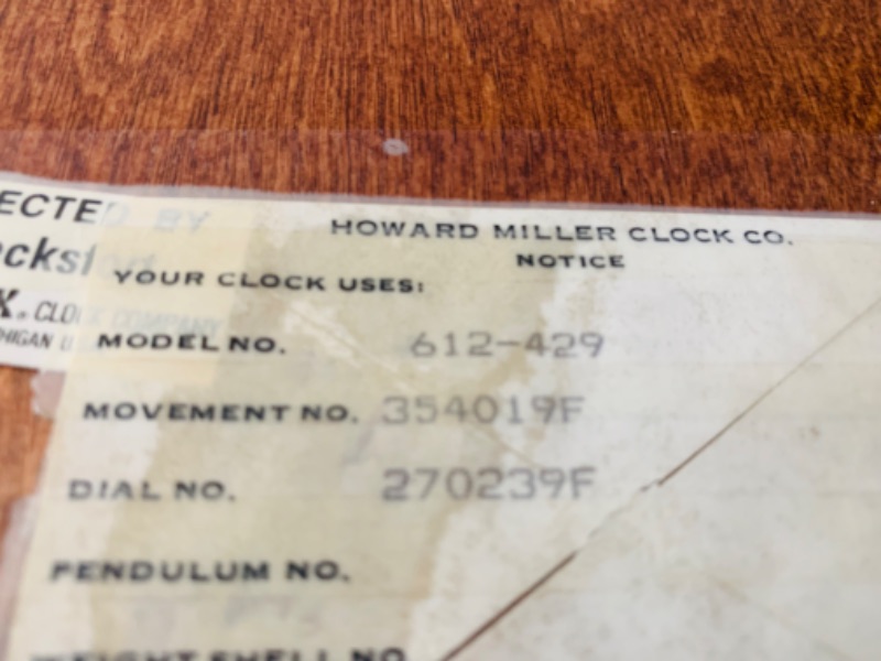 Photo 5 of 804350…excellent condition vintage Howard Miller mantle clock - second hand was removed but can easily be put back again if you prefer having a second hand - just oil gears and wind 10 x 15 