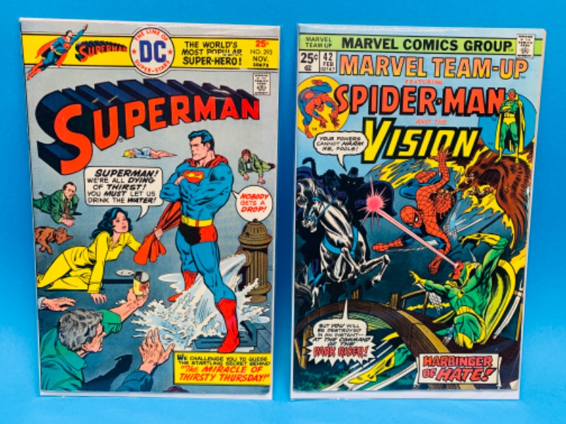 Photo 1 of 804356…vintage $.25 cent Spider-Man and Superman comics in plastic sleeves 