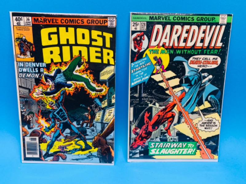 Photo 1 of 804361…vintage daredevil and ghost Rider $.25 and $.40 cent comics in plastic sleeves 