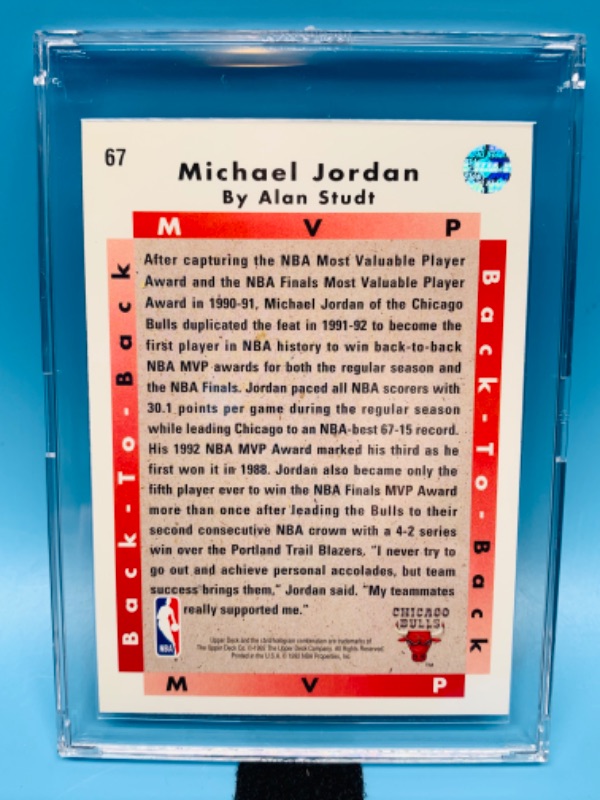 Photo 2 of 804369…upper deck Michael Jordan back to back mvp card 67 in hard plastic case 