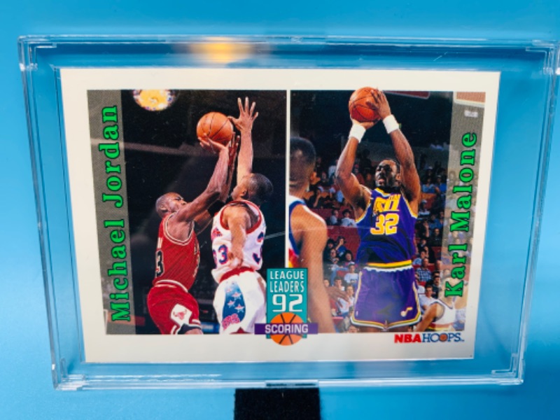 Photo 1 of 804371…nba hoops Michael Jordan/ Karl Malone league leaders card 320 in hard plastic case 