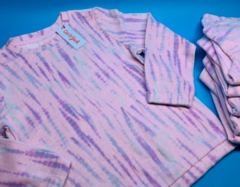 Photo 2 of 804432…  6 girls size large 10/12 Cat and Jack tie dye long sleeve shirts 6 x $12.00=$72.00 