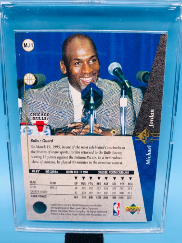 Photo 2 of 804443… upper deck Michael Jordan card MJ1 in hard plastic case