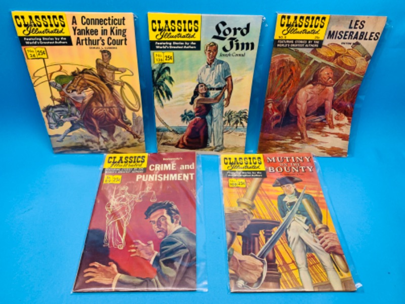 Photo 1 of 804457… 5 vintage $.25 cent classics illustrated comics in plastic sleeves 