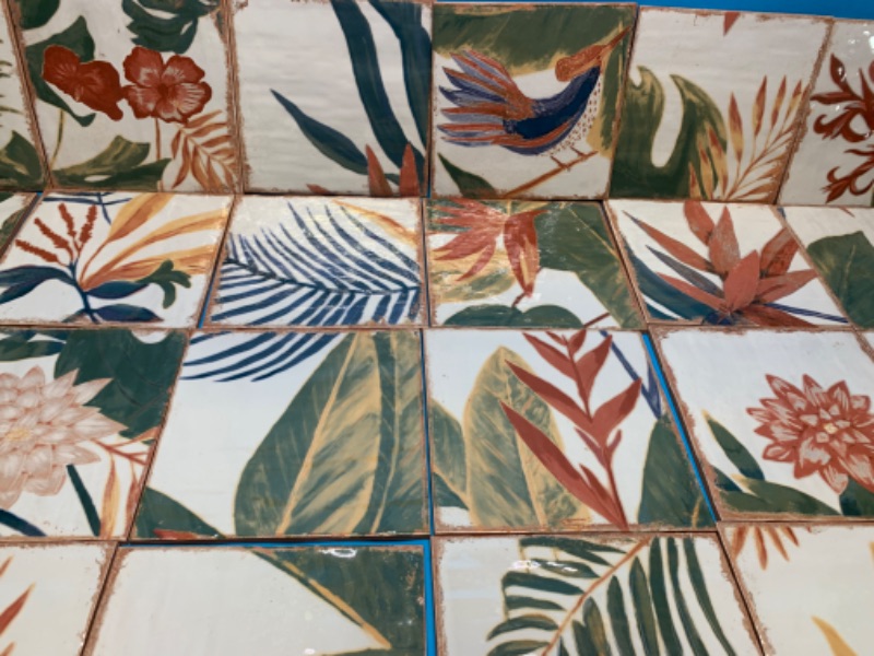 Photo 2 of 804480…12 boxes of 8x8  sonata floral tiles made in Spain. 25 pieces per box see photos 