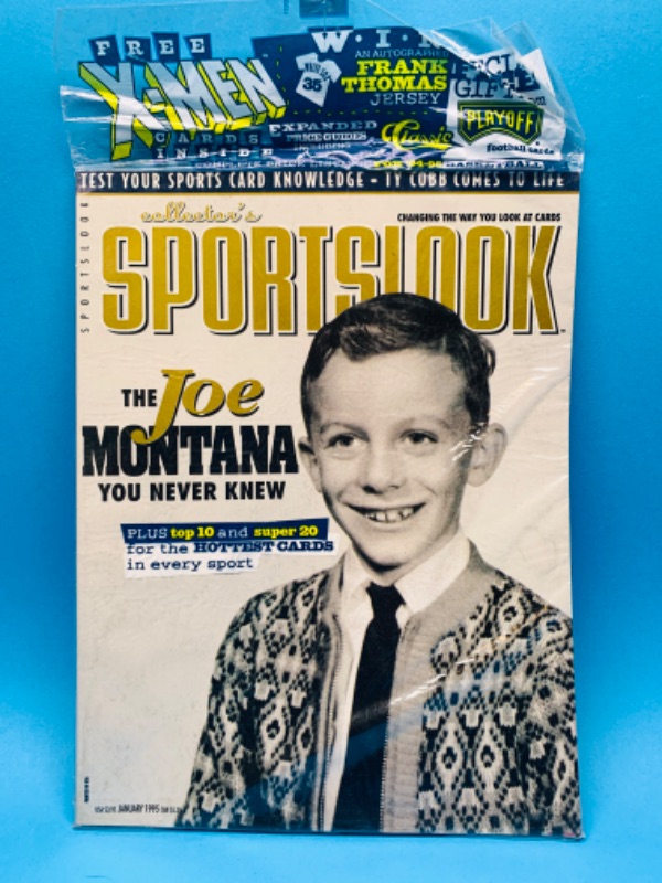 Photo 1 of 804521…sealed vintage sportslook magazine featuring joe Montana  with X-men and football trading cards in package 