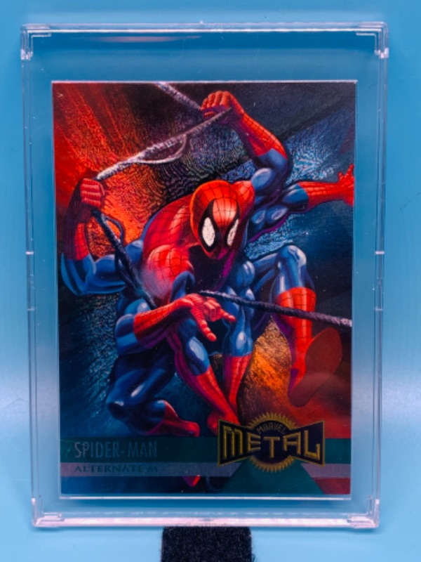 Photo 1 of 804525… Marvel metal Spider-Man alternate M card 134 in hard plastic case