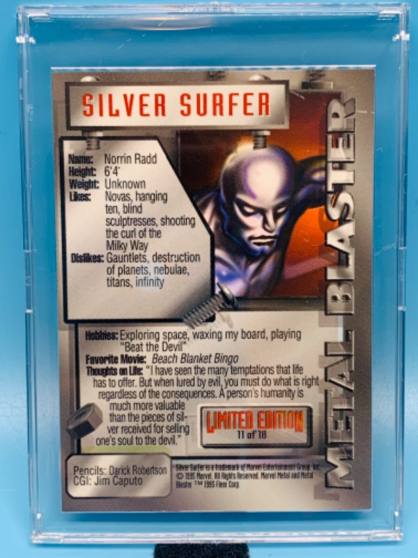 Photo 2 of 804545… Marvel metal blaster silver surfer card 11 Limited edition in hard plastic case