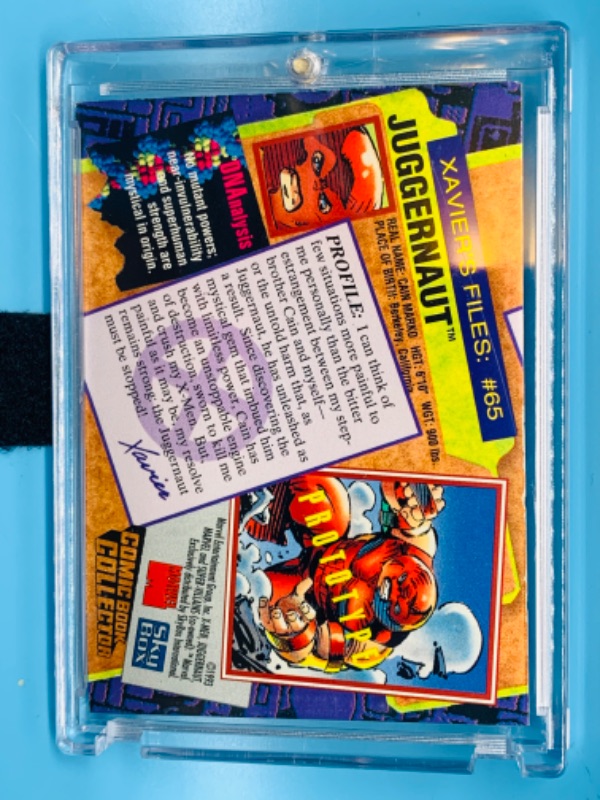 Photo 2 of 804547…skybox X-men Juggernaut Xavier’s files card 65 in hard plastic case 