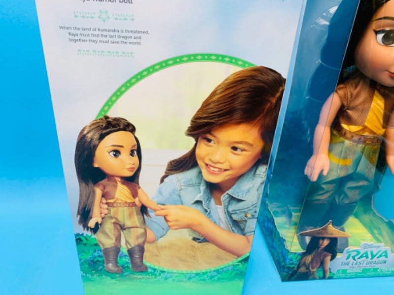 Photo 1 of 804591…  2 Disney Raya and the last dragon warrior 14” dolls in original boxes 