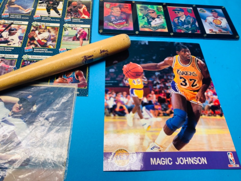 Photo 4 of 804690…misc sports pictures, cards, and Jordan figure - some damage on card sheets 