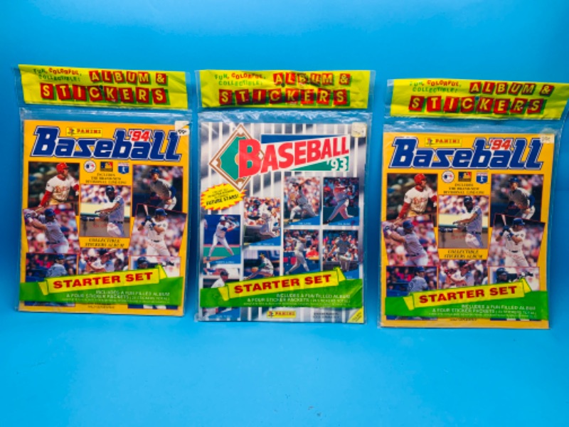 Photo 1 of 804693…3 sealed vintage panini baseball album and stickers starter sets in packages 