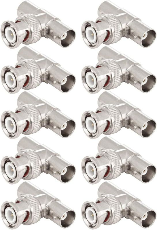 Photo 1 of BNC Splitter, 10-Pack BNC Male Plug to Dual Female Jack Tee Connector Adapter, T Type for Coaxial Cable, Video, Antenna NEW 