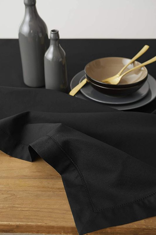 Photo 2 of Solino Home Cotton Linen Hemstitch Tablecloth – Black,52X52 Inch Tablecloth for Spring, Easter, Indoor, Outdoor – Handcrafted from Natural Fabric and Machine Washable