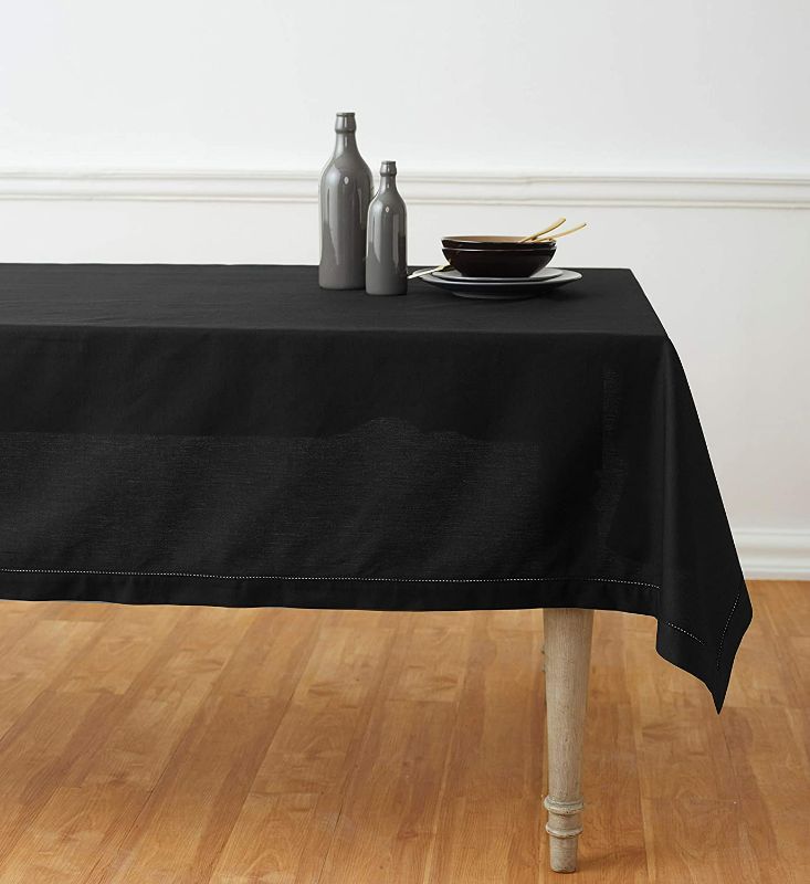 Photo 1 of Solino Home Cotton Linen Hemstitch Tablecloth – Black,52X52 Inch Tablecloth for Spring, Easter, Indoor, Outdoor – Handcrafted from Natural Fabric and Machine Washable