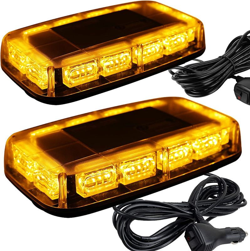 Photo 1 of ASPL 2pcs 48LED Roof Top Strobe Lights, High Visibility Emergency Safety Warning LED Mini Strobe Light bar with Magnetic Base for 12-24V Snow Plow, Trucks, Construction Vehicles (Amber) NEW 