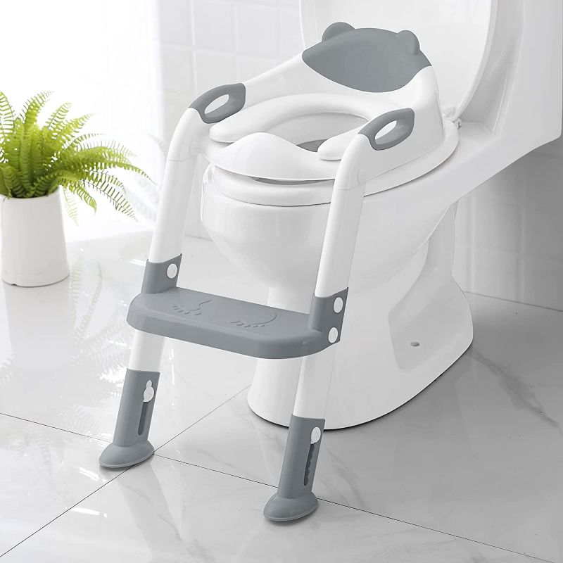 Photo 1 of Potty Training Seat with Step Stool Ladder,Potty Training Toilet for Kids Boys Girls Toddlers-Comfortable Safe Potty Seat with Anti-Slip Pads Ladder A little Dent on the Packaging but Item is in Perfect Condition  (Grey) NEW 