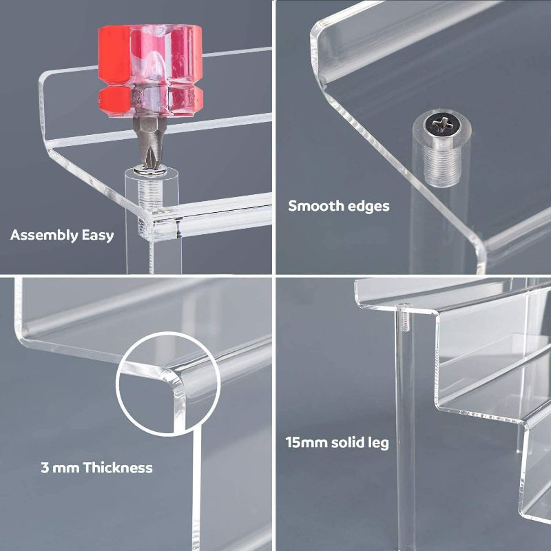Photo 4 of YestBuy Acrylic Risers Display Stand for Pop Figure, Clear 3 Tier Cupcake Stand, Dessert Display Stand for Display Or Collections NEW 