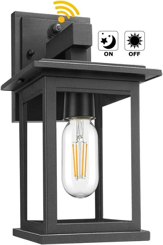 Photo 1 of Upgrade Dusk to Dawn Sensor Outdoor Wall Lanterns, Exterior Wall Sconce Porch Light Fixture with E26 Socket, 100% Anti-Rust Waterproof Matte Black Wall Mount Lamp with Clear Glass for Entryway Garage NEW 