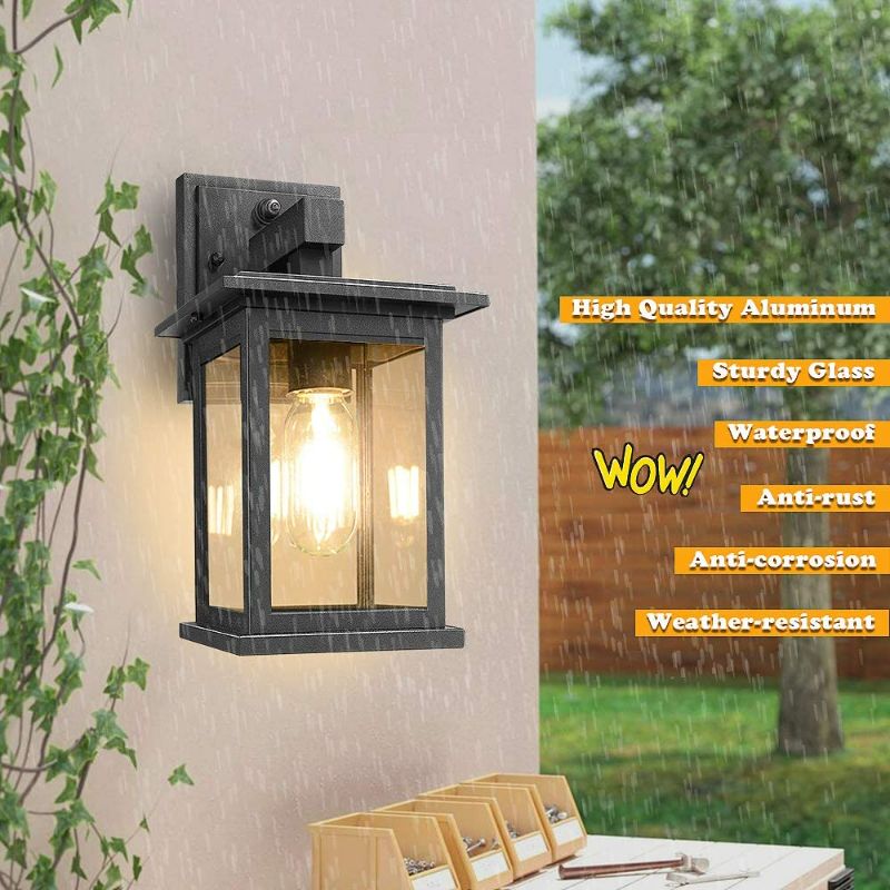 Photo 2 of Upgrade Dusk to Dawn Sensor Outdoor Wall Lanterns, Exterior Wall Sconce Porch Light Fixture with E26 Socket, 100% Anti-Rust Waterproof Matte Black Wall Mount Lamp with Clear Glass for Entryway Garage NEW 