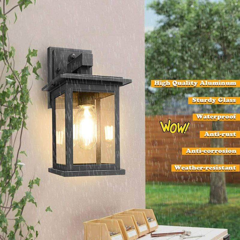 Photo 1 of Upgrade Dusk to Dawn Sensor Outdoor Wall Lanterns, Exterior Wall Sconce Porch Light Fixture with E26 Socket, 100% Anti-Rust Waterproof Matte Black Wall Mount Lamp with Clear Glass for Entryway Garage NEW 