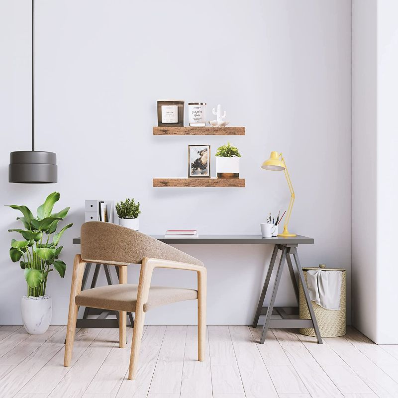 Photo 2 of Sorbus Floating Shelf Set — Rustic Wood Hanging Rectangle Wall Shelves — Perfect for Home Décor, Trophy Display, Photo Frames, and More NEW 