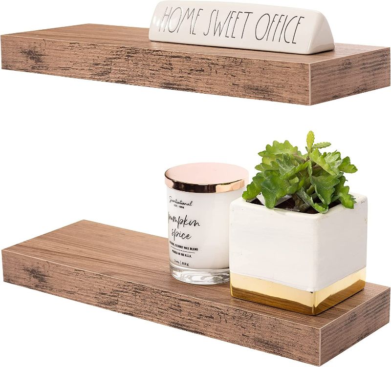 Photo 1 of Sorbus Floating Shelf Set — Rustic Wood Hanging Rectangle Wall Shelves — Perfect for Home Décor, Trophy Display, Photo Frames, and More NEW 