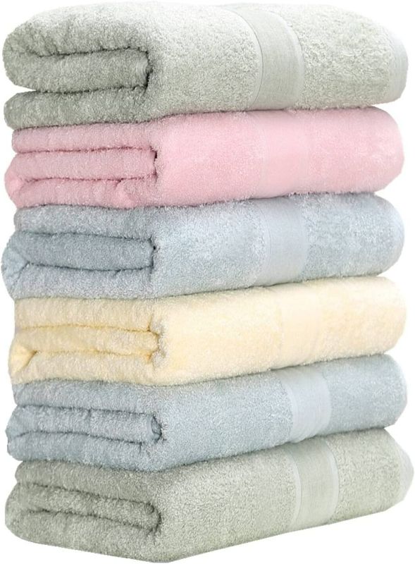 Photo 1 of Aibaser Premium Bamboo Cotton Bath Towels- Natural, Ultra Absorbent Towels for Bathroom (6 Piece Set) NEW 