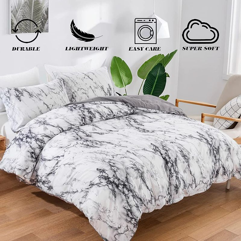 Photo 1 of Marble Comforter Set King White Gray Marble Printed Bedding Solid Comforter Set for All Seasons Set Soft Microfiber Bedding Down Comforter Duvet NEW 