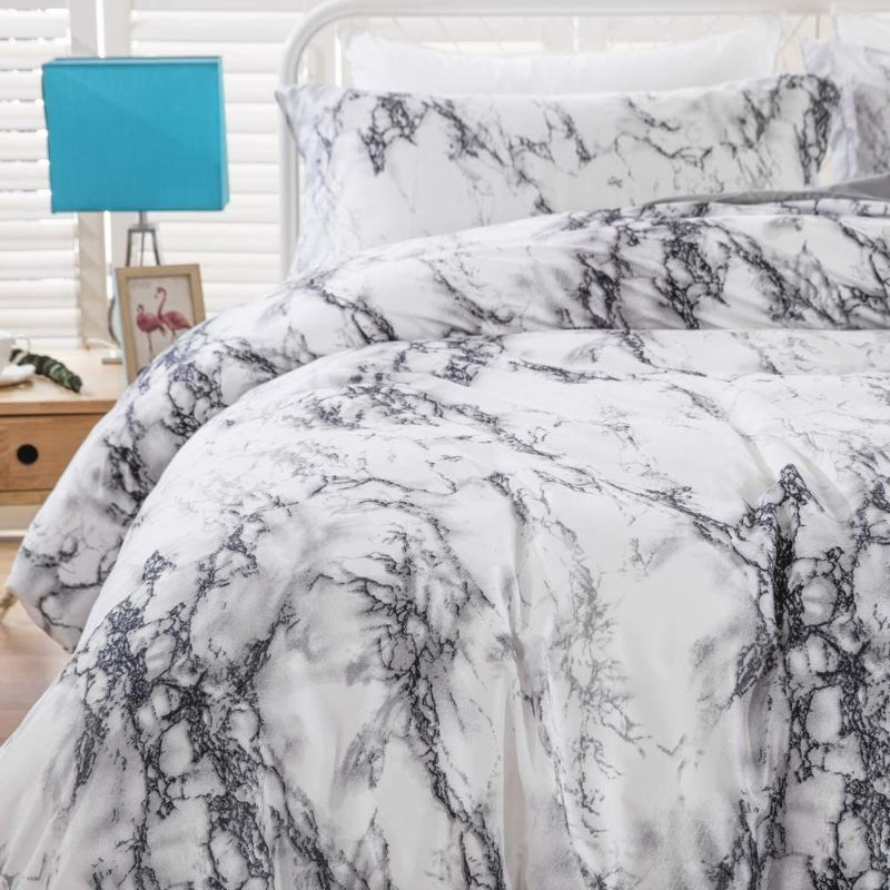 Photo 2 of Marble Comforter Set King White Gray Marble Printed Bedding Solid Comforter Set for All Seasons Set Soft Microfiber Bedding Down Comforter Duvet NEW 