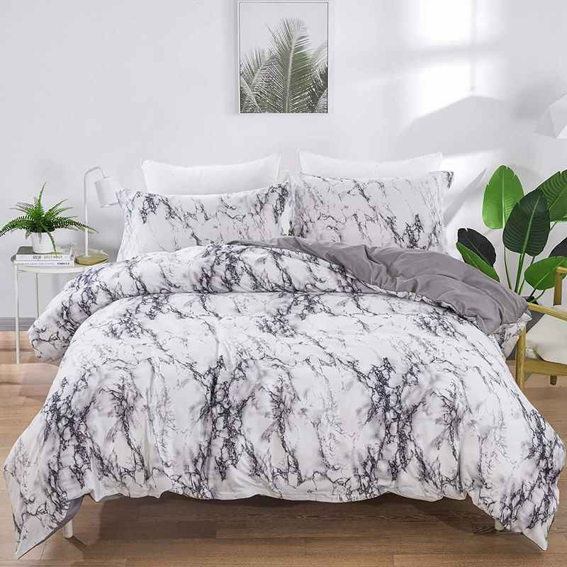 Photo 3 of Marble Comforter Set King White Gray Marble Printed Bedding Solid Comforter Set for All Seasons Set Soft Microfiber Bedding Down Comforter Duvet NEW 