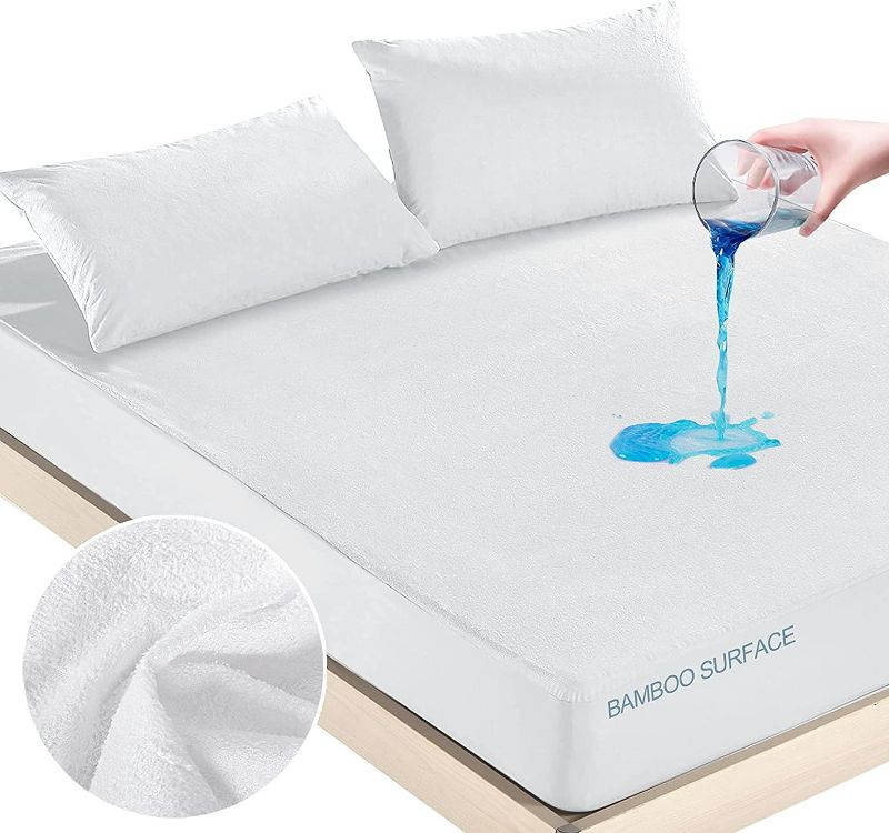 Photo 1 of Twin Mattress Protector Waterproof, Bamboo Terry Cooling Soft Mattress Protector Cover, Cooling Bamboo Waterproof Pillow Protector Standard Size 18" Deep Pocket NEW 