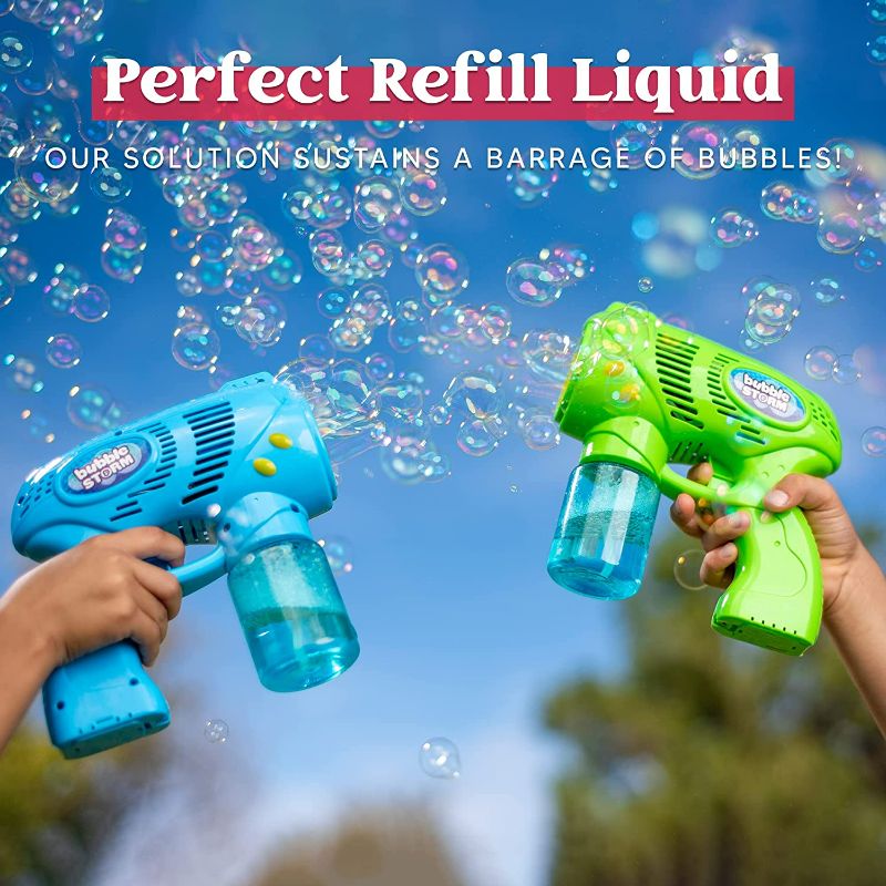 Photo 2 of JOYIN 2 Bottles Bubbles Refill Solutions 64oz (up to 5 Gallon) Big Bubble Solution 64 OZ Concentrated Bubble Solution for Bubble Machine, Gun, Wand Refill Fluid Summer, Easter Toys (Red+Purple) NEW 