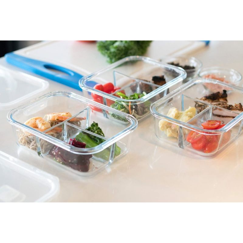 Photo 2 of Glass Meal Prep Containers 3 Compartment, Glass Food Storage Containers with Lids, 6-Pack 36 oz