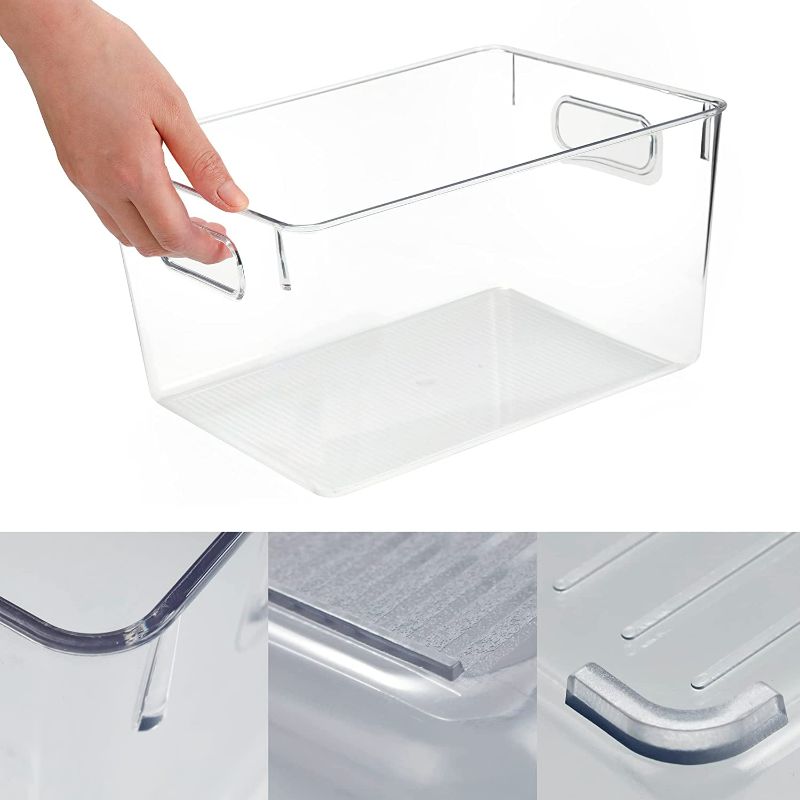 Photo 1 of Set of 6 Refrigerator Organizers Bins - Clear Plastic Storage Bins Pantry Bins with Handles, for Freezers/Kitchen Countertops/Cabinets (6) NEW 