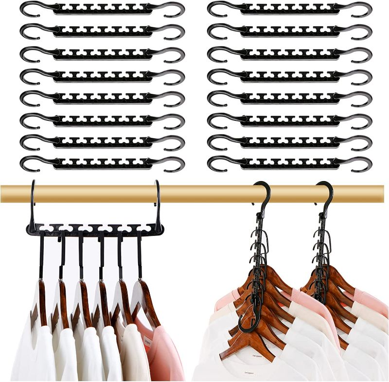 Photo 1 of Black Magic Hangers Closet Space Saving? 16 Pack Multifunctional Magic Folding Hangers with 5 Holes, Heavy Plastic Closet Storage Organizer Space Saving Hangers for Wardrobe Closet