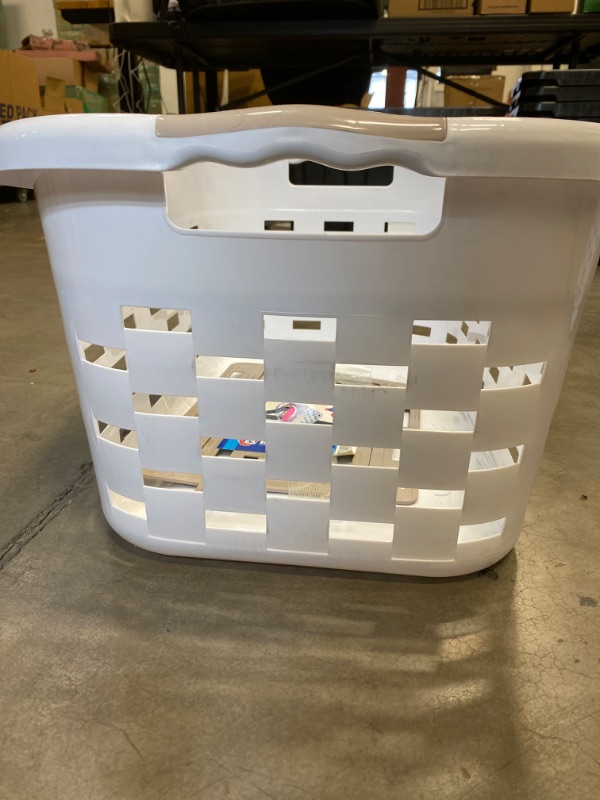 Photo 3 of Clorox Sort'n Fold Antimicrobial Plastic Laundry Basket with Sorter, 1.8 Bushels, Grey NEW 
