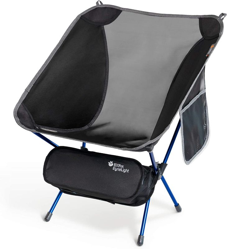 Photo 1 of EyrieLight Outdoor Chair – Compact and Lightweight for Backpacking, Camping, Hiking, Beach, Festivals, Tailgating, Kids Sports, Backpacking (Black with Blue Legs) NEW 
