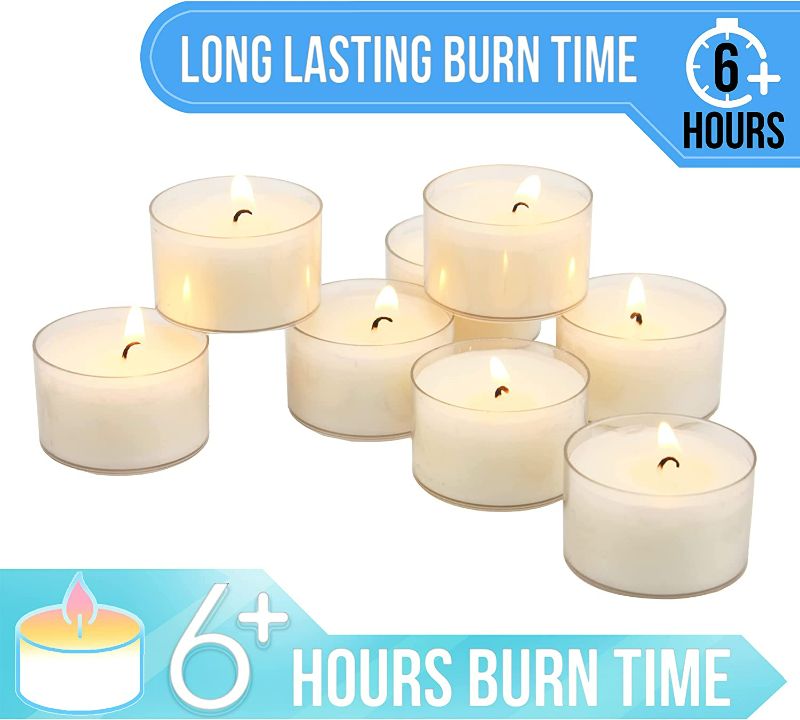Photo 2 of Stonebriar 192 Pack Unscented 6 to 7 Hour Extended Burn Time Clear Cup Tea Light Candles NEW 