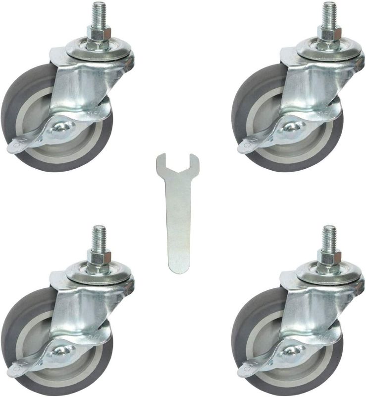 Photo 1 of Caster Wheels, Threaded Stem Mount Industrial Castors, Locking Metal Swivel Wheel, Replacement for Carts Furniture Dolly Workbench Trolley, 4 Pack NEW 