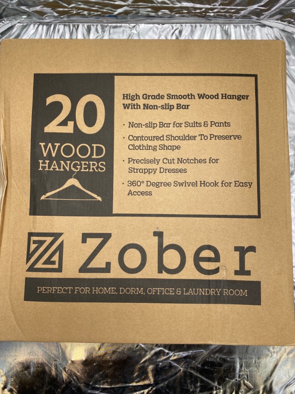Photo 4 of Zober Wooden Hangers 20 Pack - Non Slip Wood Clothes Hanger for Suits, Pants, Jackets w/ Bar & Cut Notches - Heavy Duty Clothing Hanger Set - Coat Hangers for Closet - NEW 